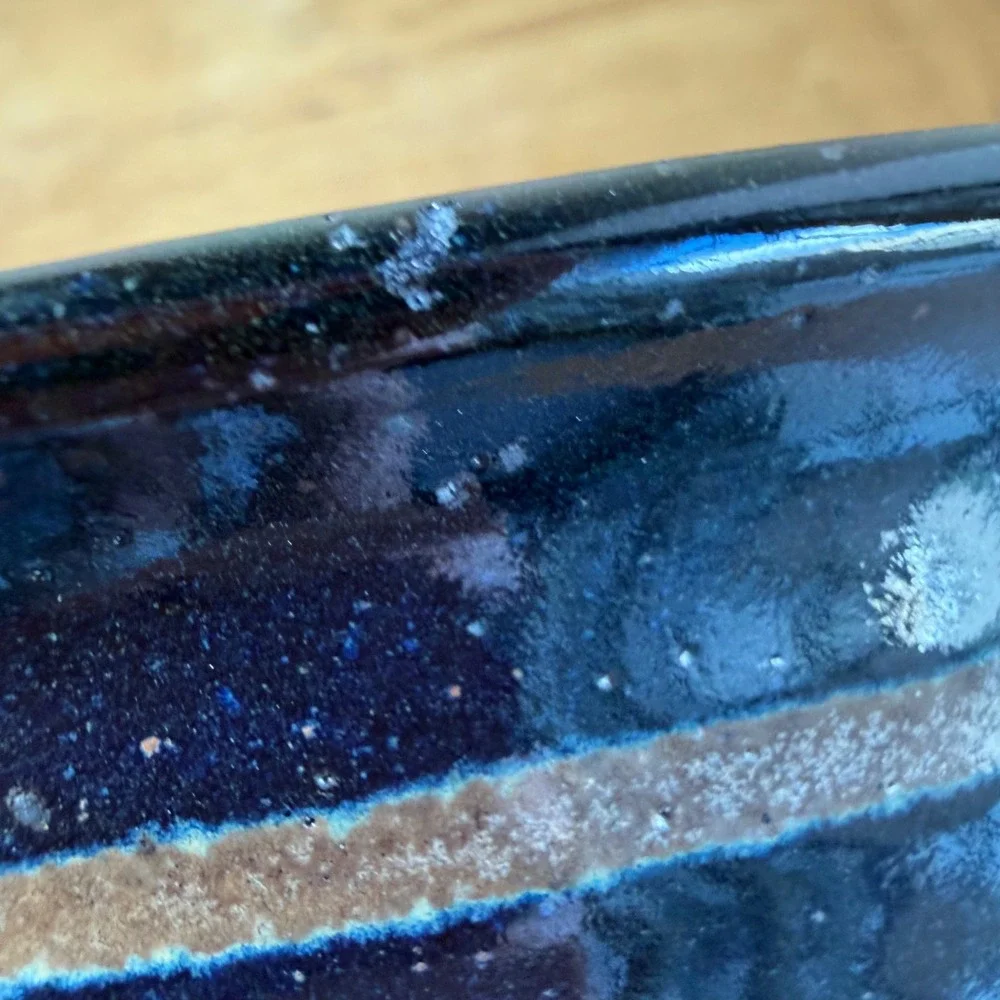 Jepson Handmade Ceramic Chip and Dip Bowl Set Blue Tan Splatter Stoneware